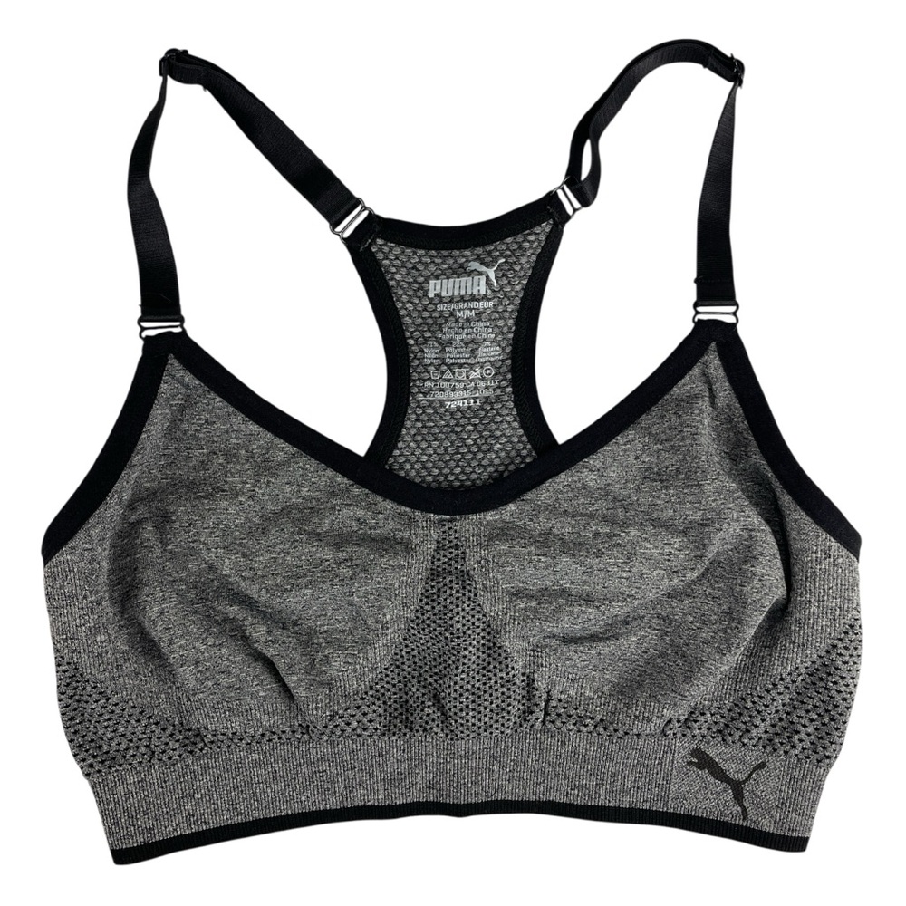 Puma Women's Black & Gray Racerback Adjustable Straps Sports Bra Size Medium